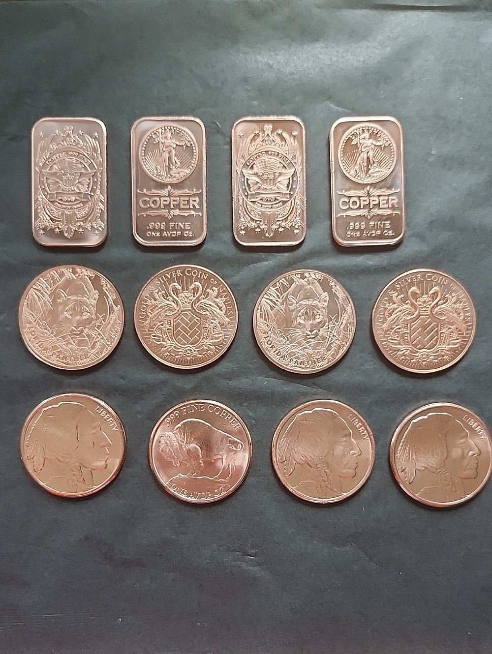 1oz. Pure Copper  Rounds 12 Total